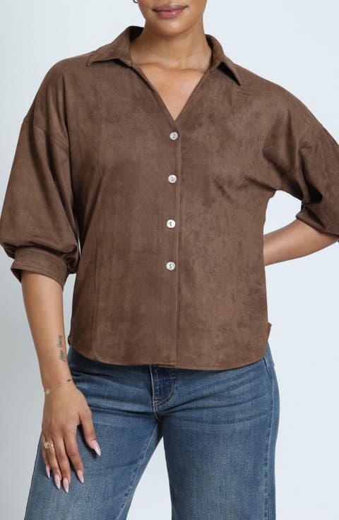 Faux Suede Button-Up Shirt