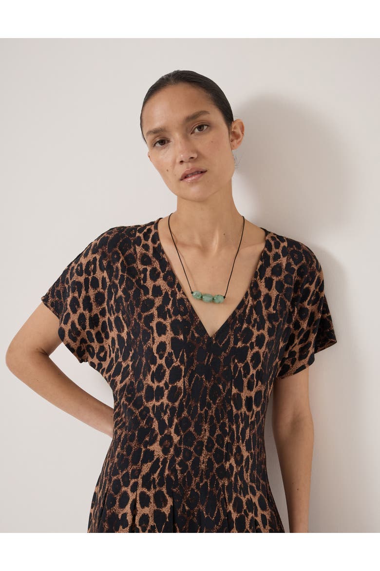 Bronte Pleated Air Flow Midi Dress, Alternate, color, Natural Leopard Brown