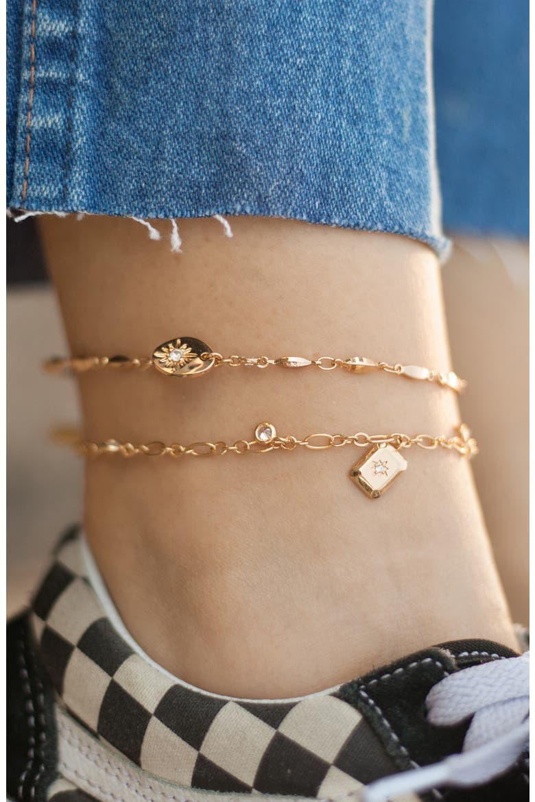 Cystal Charm Anklet Set, Alternate, color, GOLD