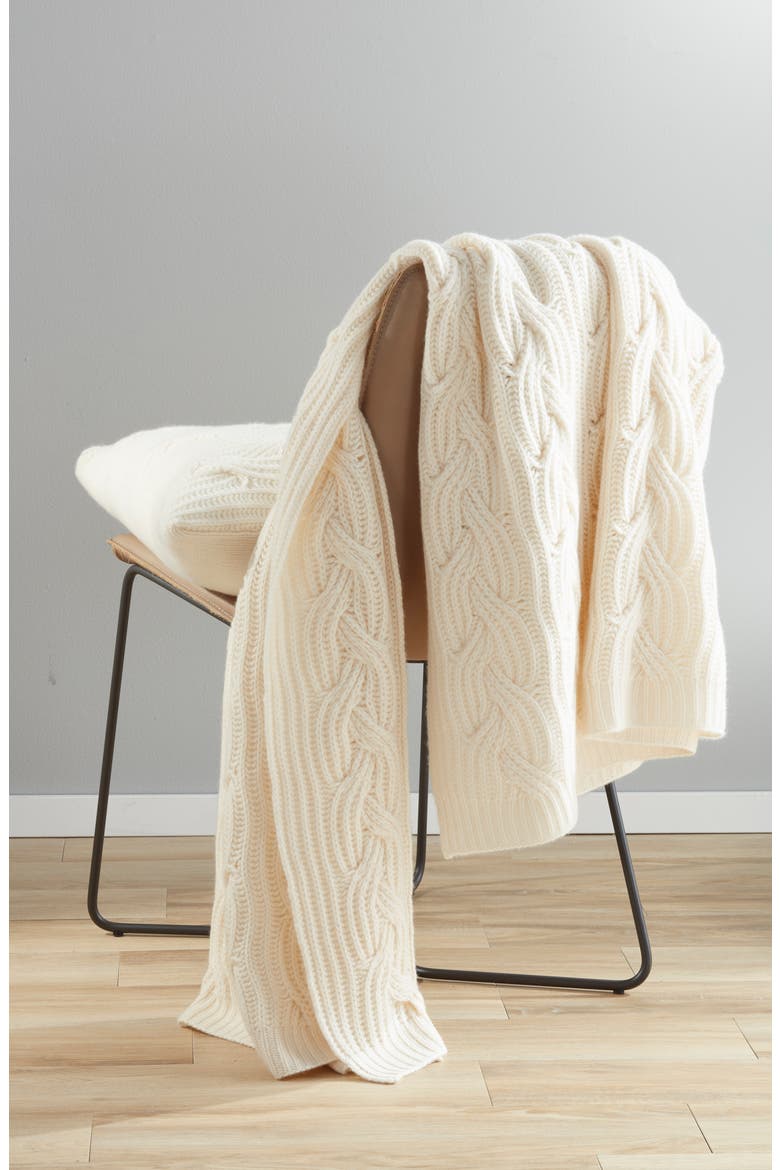 Cable Knit Cashmere Throw, Alternate, color, IVORY