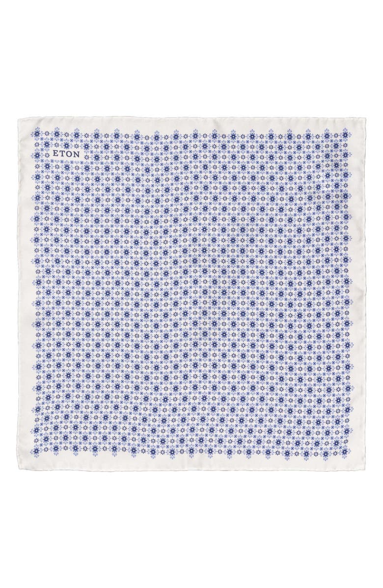 Eton Neat Floral Silk Pocket Square, Alternate, color, Navy