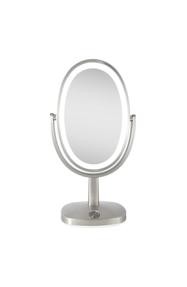 Zadro Newport Lighted Makeup Mirror with 5X/1X Magnification & Touch Pad, Main, color, Satin Nickel