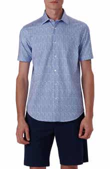 Bugatchi Miles OoohCotton® Geo Print Short Sleeve Button-Up Shirt