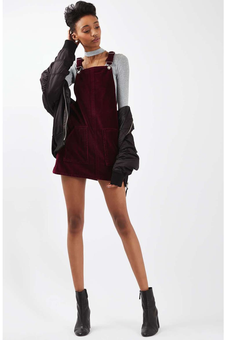 Velvet Pinafore Dress, Alternate, color, BURGUNDY