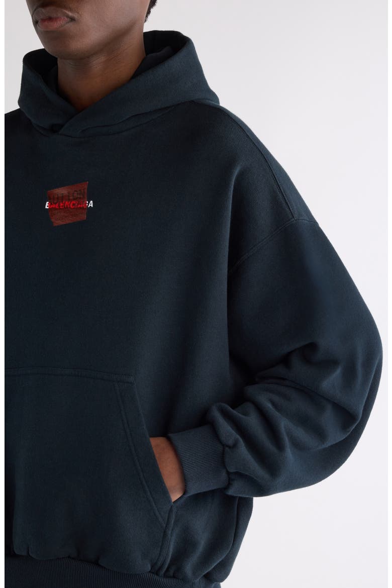 Medium Fit Taped Logo Graphic Hoodie, Alternate, color, FADED BLACK/ WHITE/ RED
