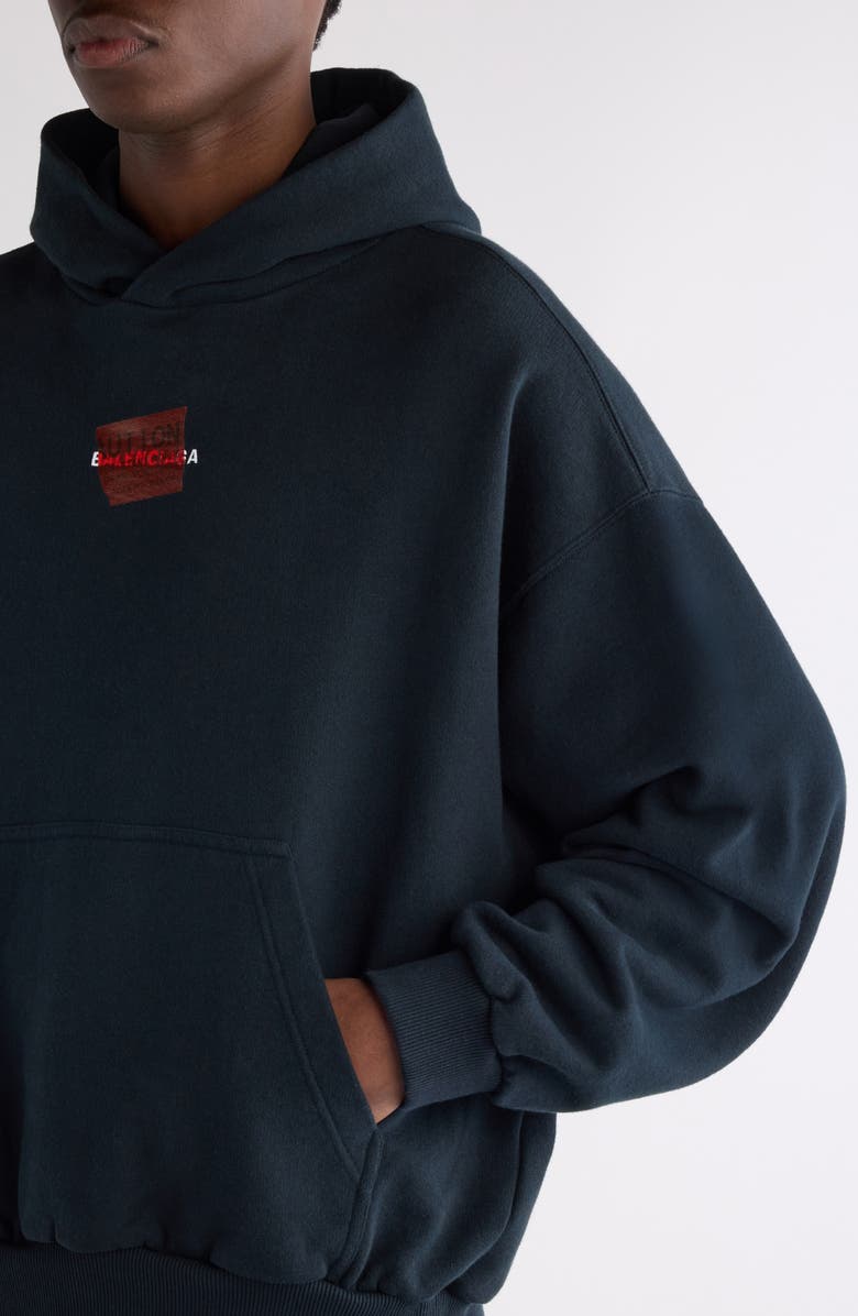 Balenciaga Medium Fit Taped Logo Graphic Hoodie, Alternate, color, Faded Black/ White/ Red