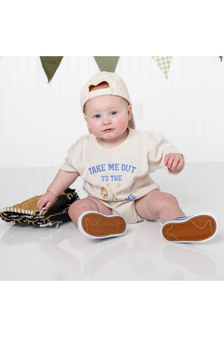 Take Me Out To The Ballgame Short Sleeve Romper, Alternate, color, Natural