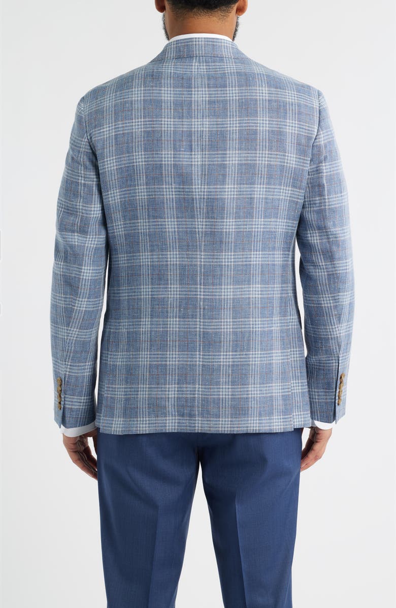 Nordstrom Henrik Trim Fit Plaid Slub Linen & Cotton Blend Sport Coat, Alternate, color, Blue Enzo Plaid