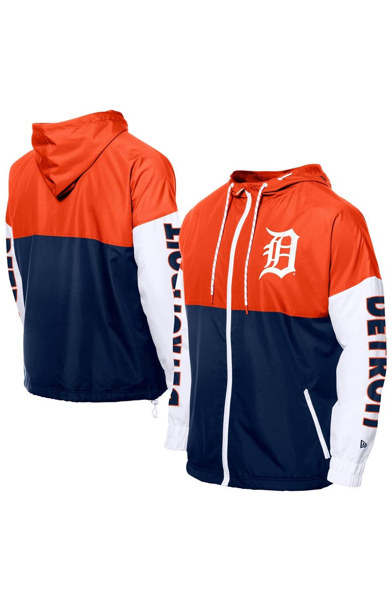 New Era Men's New Era  Navy/Orange Detroit Tigers Color Block Full-Zip Hoodie Windbreaker, Main, color, 