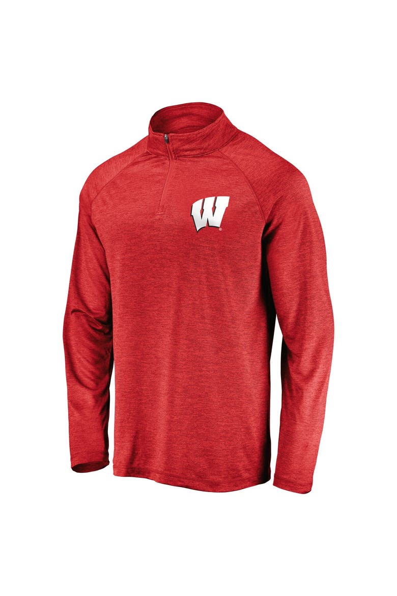 Men's Fanatics Red Wisconsin Badgers Lightweight Striated Raglan Quarter-Zip Top, Alternate, color, RED