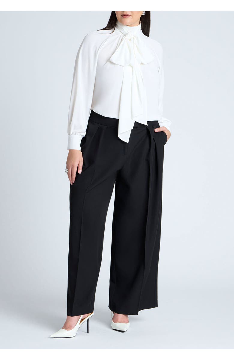 ELOQUII Dramatic Neck-Tie Blouse, Alternate, color, Sugar Swizzle