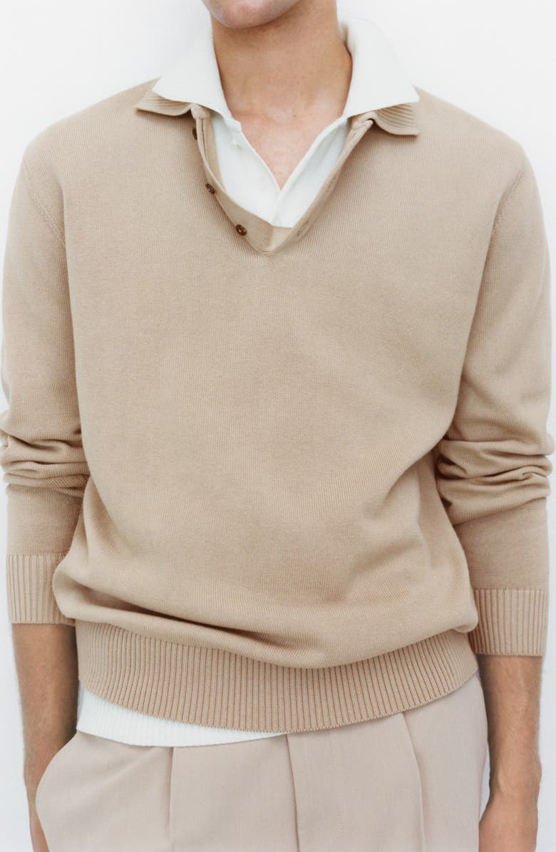 MANGO Long Sleeve Fine Knit Polo Sweater, Main, color,