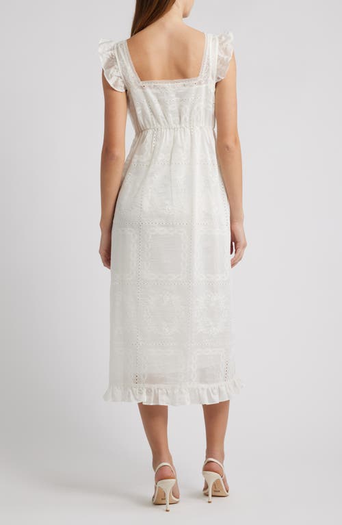 Wayf Rosalie Embroidered Midi Dress In White