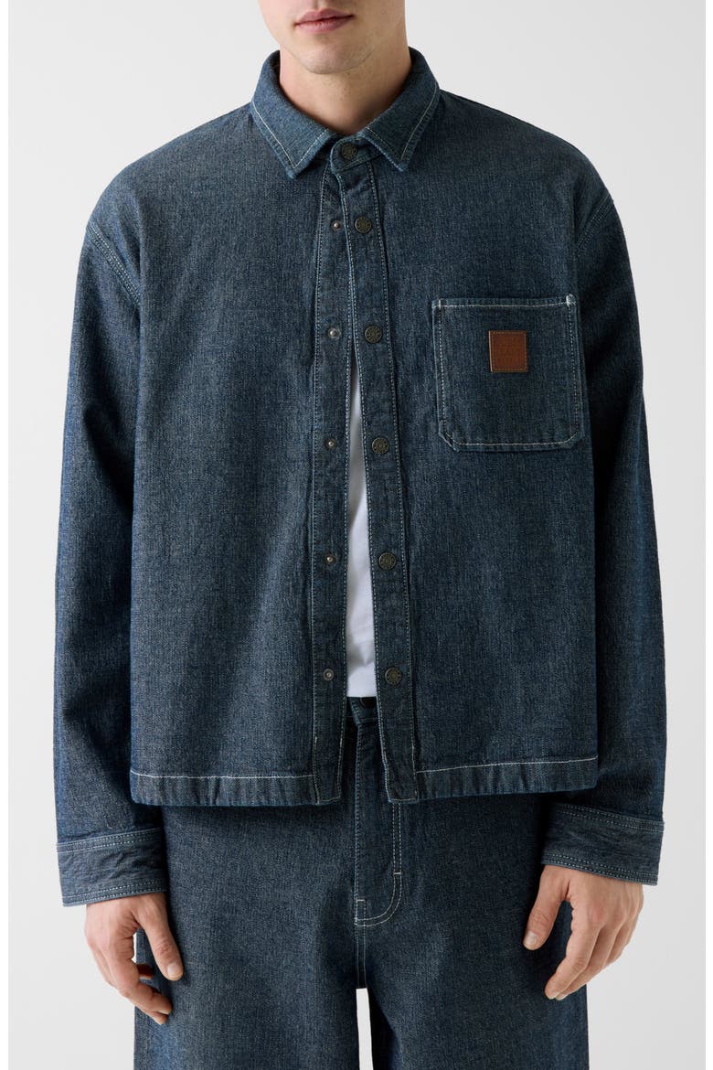 Oversize Cropped Long Sleeve Denim Shirt, Alternate, color, GJ INDIGO CANVAS WASH