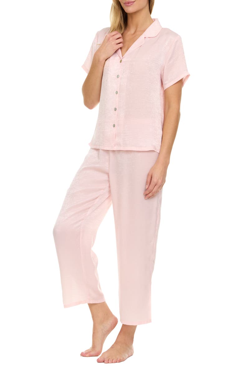 Flora Nikrooz Laurena Sandwashed Charmeuse Capri Pajamas, Alternate, color, Pink