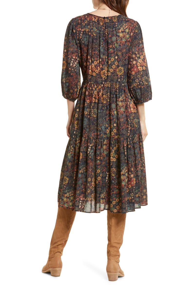 Floral Print Tiered Cotton Gauze Dress, Alternate, color, NAVY KALEIDOSCOPE GARDEN