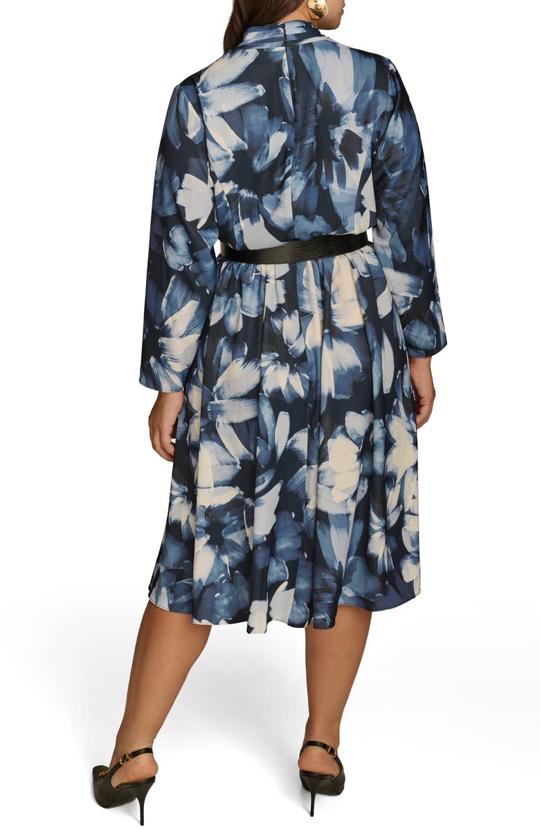 DONNA KARAN Abstract Floral Belted Midi Dress, Alternate, color, Nightfall Multi