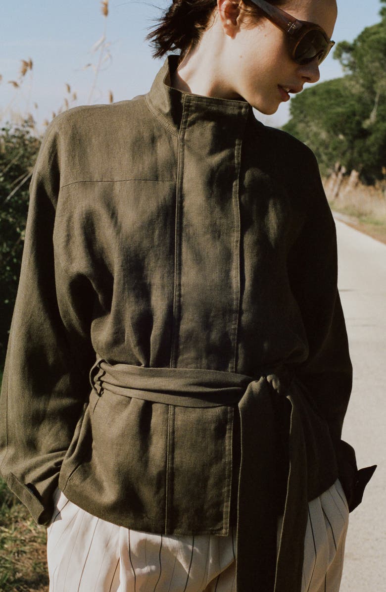 MANGO Belted Linen Jacket, Alternate, color,