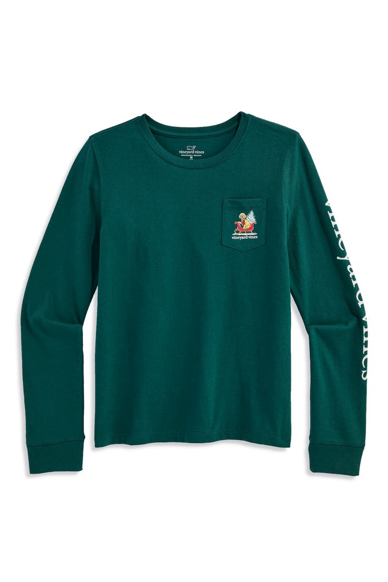 Kids' Long Sleeve Cotton Graphic Pocket T-Shirt, Main, color, CHARLESTON GREEN