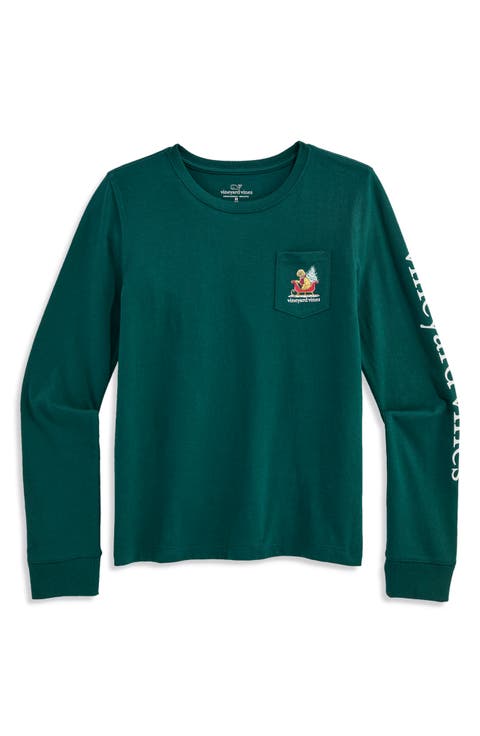 Kids' Long Sleeve Cotton Graphic Pocket T-Shirt
