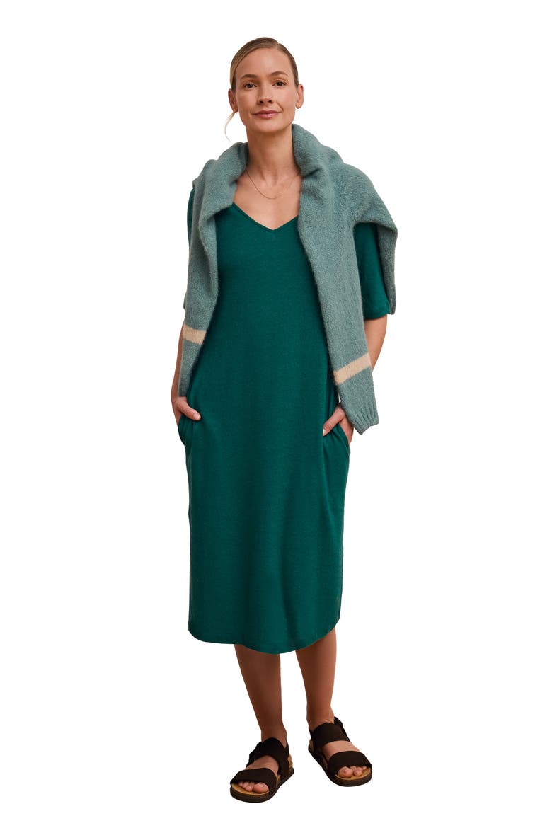 Linen Blend V-Neck Midi Dress, Main, color, Teal