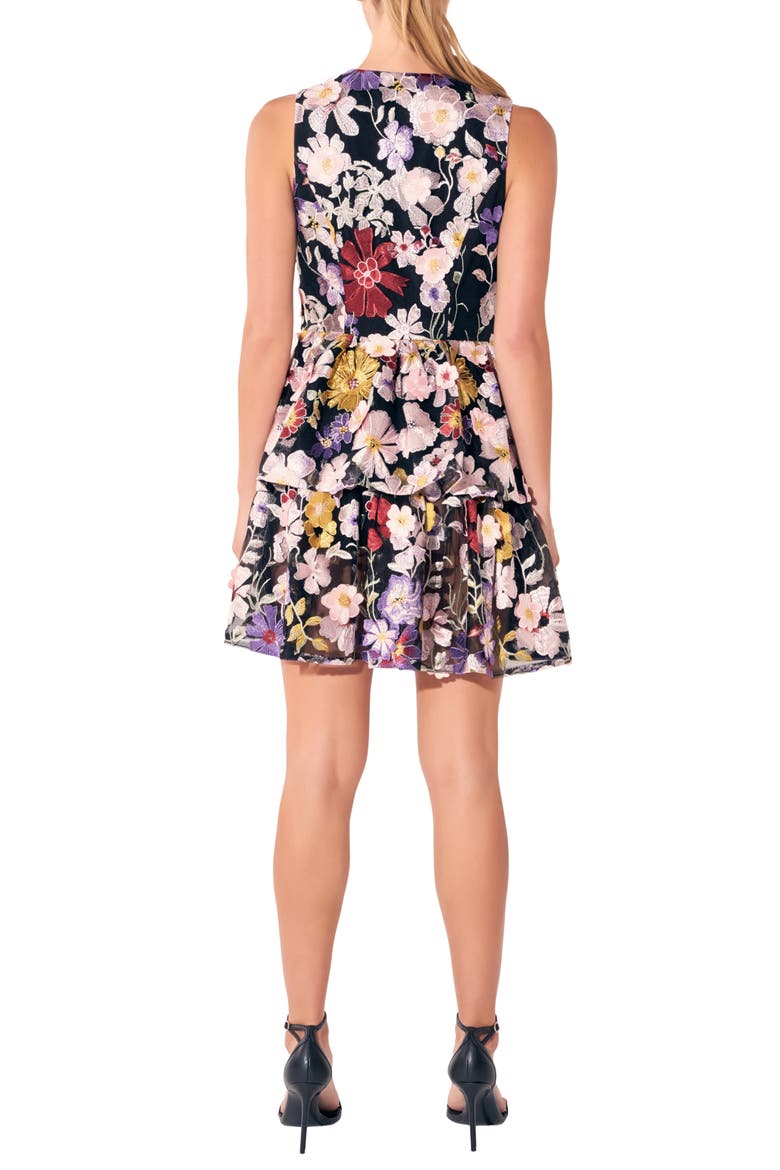 Tiered Embroidered Velvet Fit & Flare Minidress, Alternate, color, BLACK MULTI