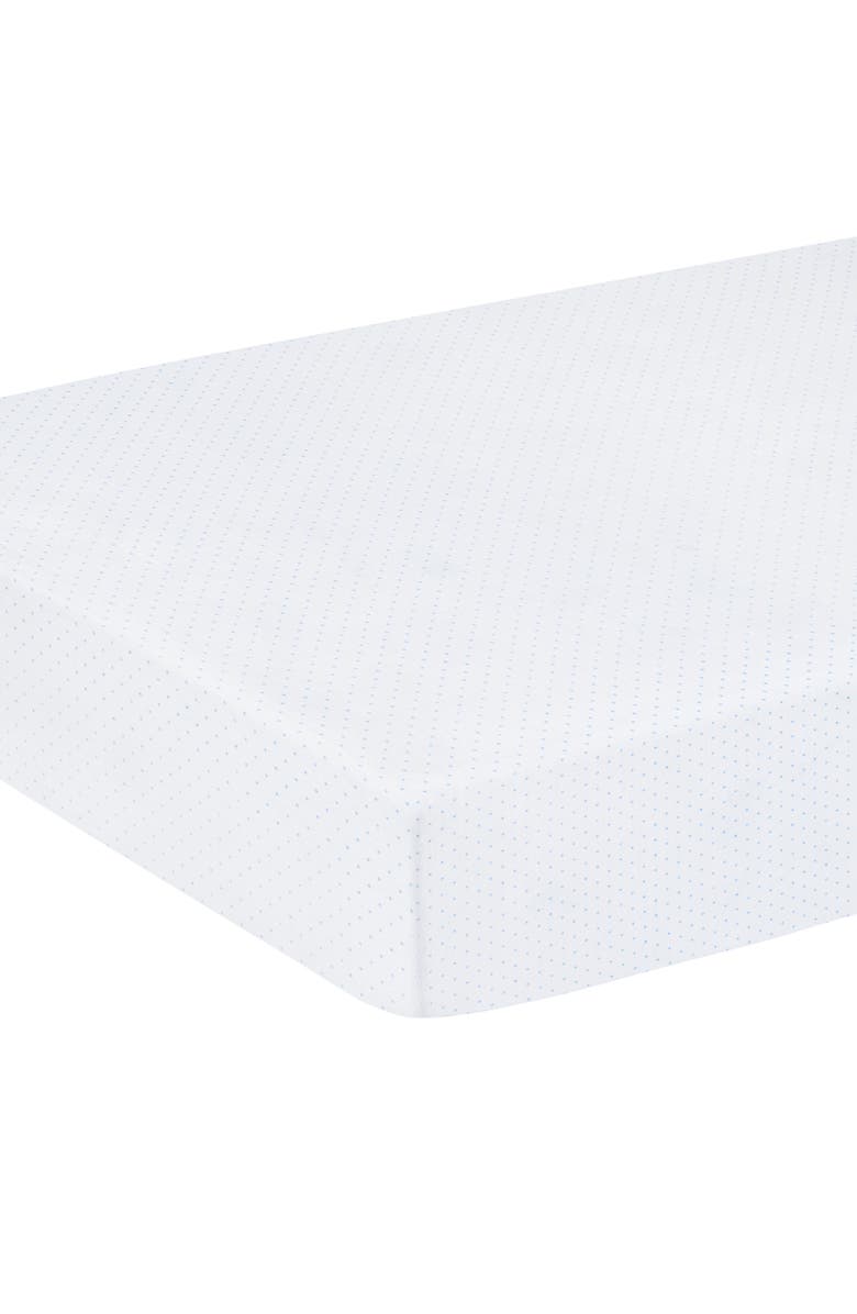 Little English Pima Crib Sheet, Main, color, Blue Micro Dot