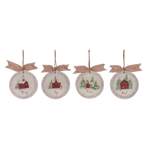 Hand Painted Holiday Barn Ornament Set of 4 Multicolor Decorations
