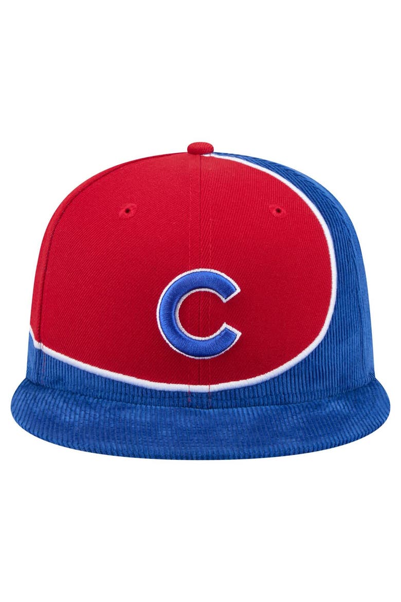 Men's New Era Royal/Red Chicago Cubs Retro Split Corduroy Snapback Hat, Alternate, color, Royal