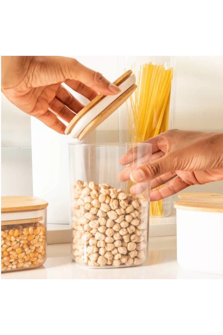 Clear Stackable Airtight Food Storage Container Set with Wood Lid 8 Piece, Alternate, color, Clear