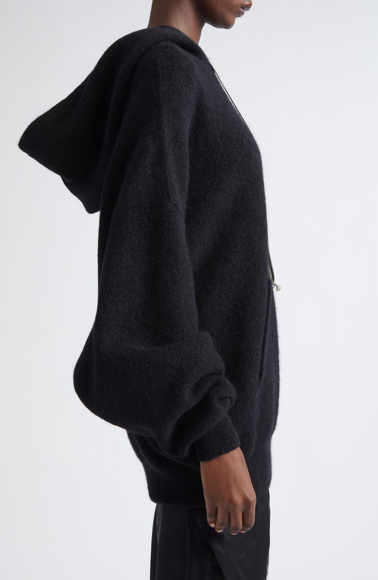 Rick Owens Hun Alpaca & Wool Blend Sweater Hoodie, Alternate, color, Black