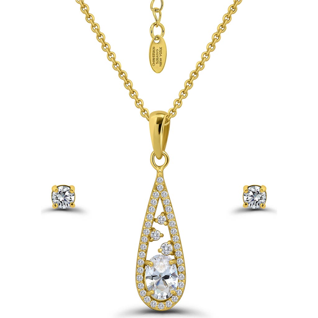 Christian Siriano Cubic Zirconia Teardrop Pendant Necklace & Stud Earrings Set In Gold