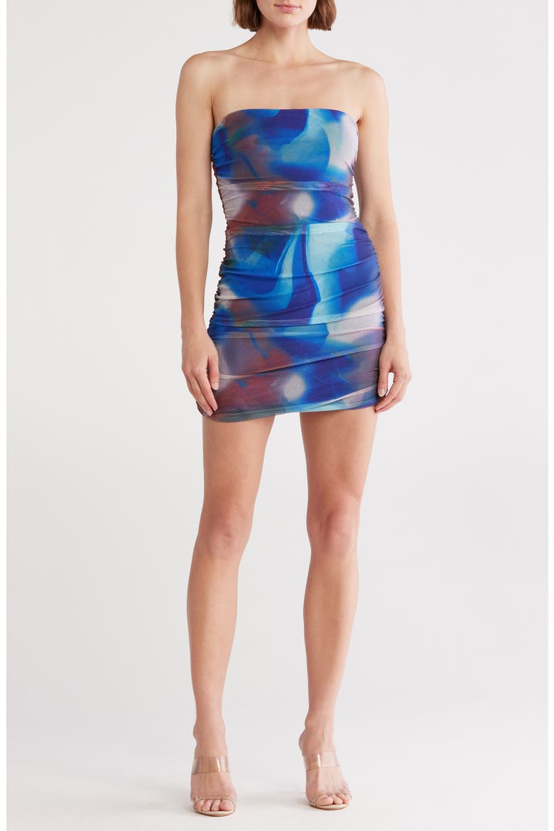 Micah Strapless Mesh Minidress, Main, color, BLUE MULTI