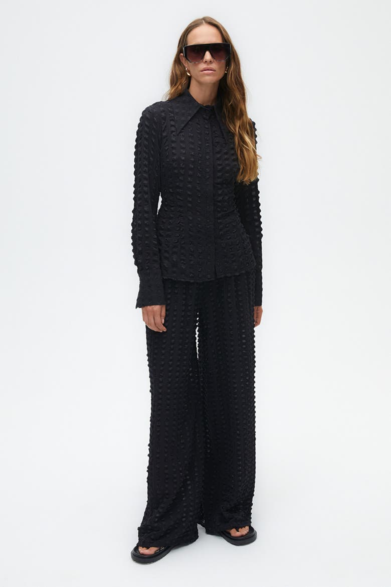 Textured Pointed Collar Shirt, Alternate, color, Black