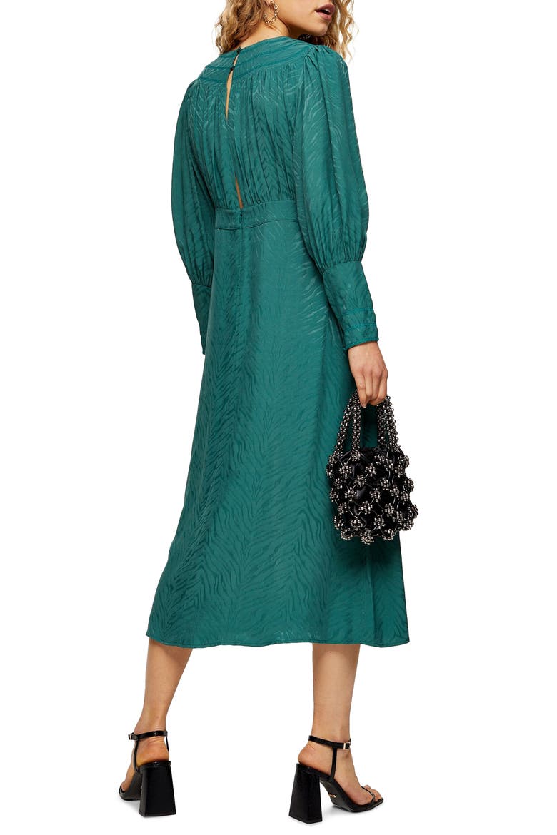Fallen Long Sleeve Jacquard Midi Dress, Alternate, color, GREEN