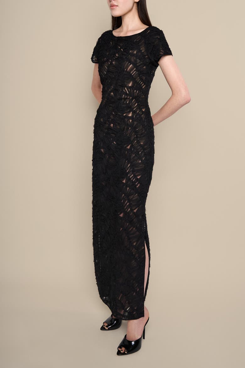 Fleur Sheer Italian Lace Maxi Dress, Alternate, color, Black