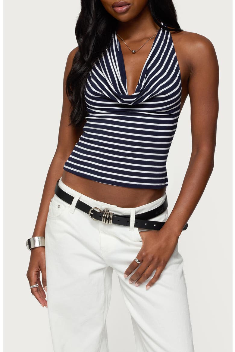 Stripe Cowl Neck Halter Top, Main, color, NAVY-AND-WHITE