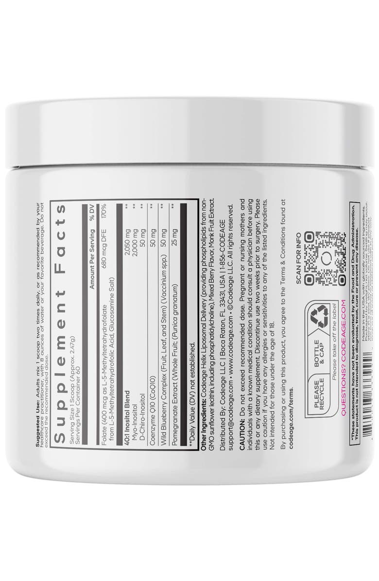 Codeage Liposomal Ovarian Inositol + Folate & CoQ10 Powder Supplement, Alternate, color, White