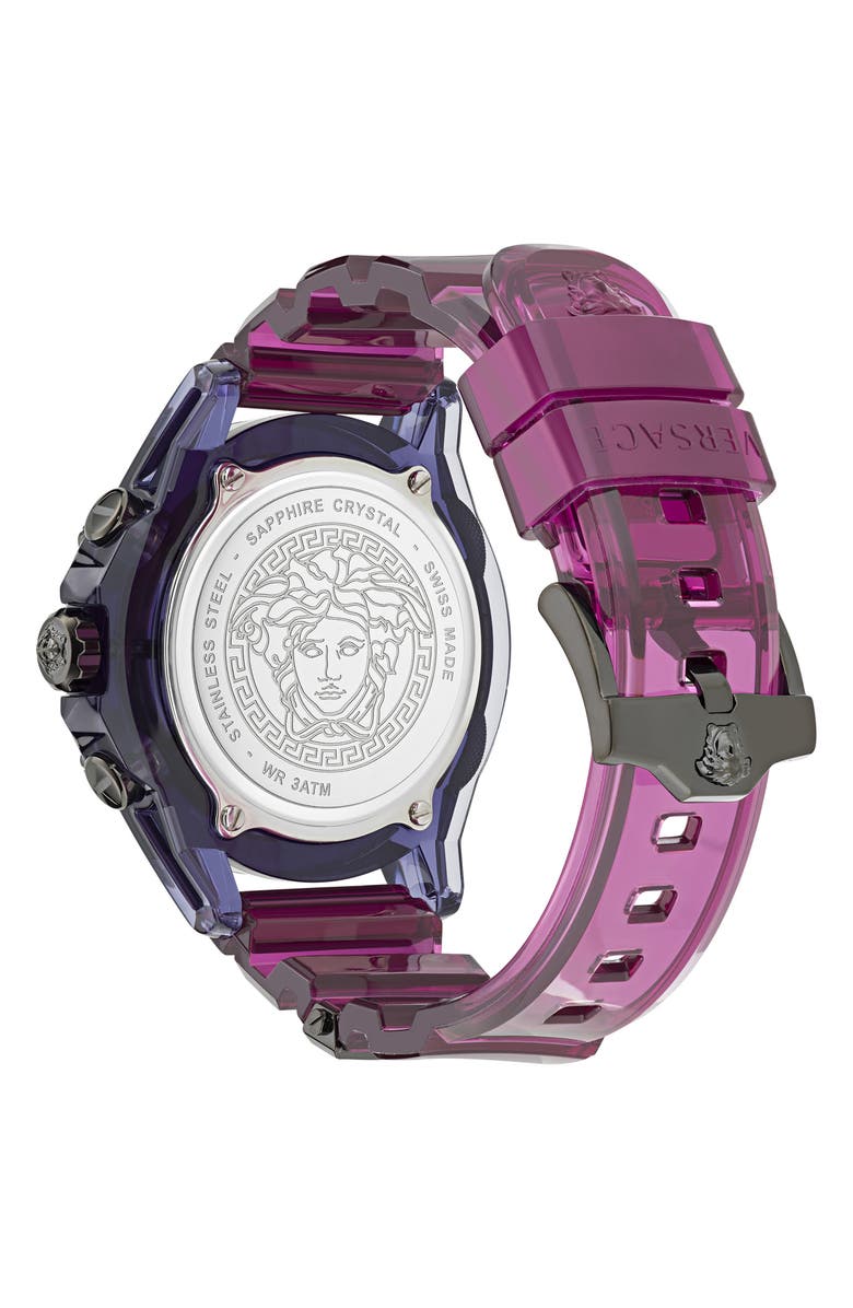 Versace Icon Active Chronograph Silicone Strap Watch, 44mm, Alternate, color, Purple