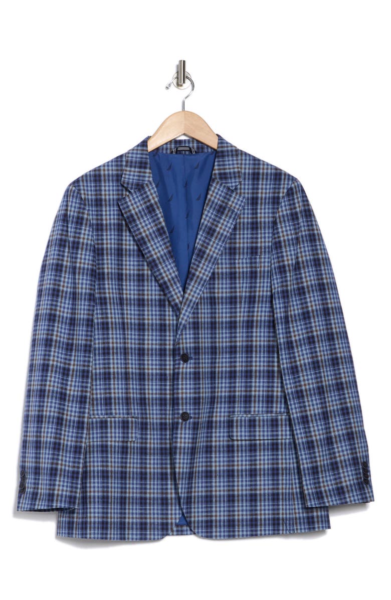 Nautica Blue Plaid Cotton & Linen Sport Coat, Alternate, color, Blue Plaid