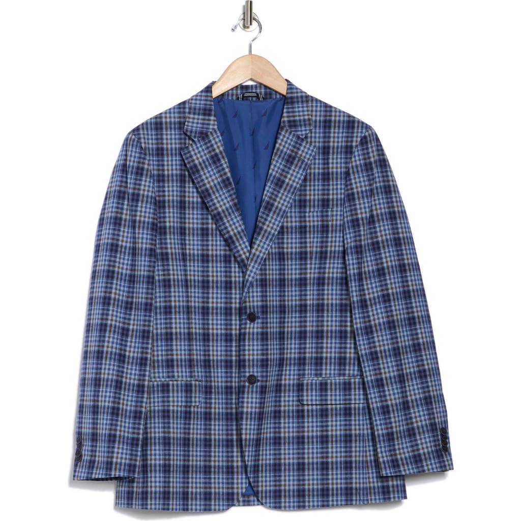 Nautica Men's Cotton & Linen Printed Modern-fit Sport Coat In Blue Plaid