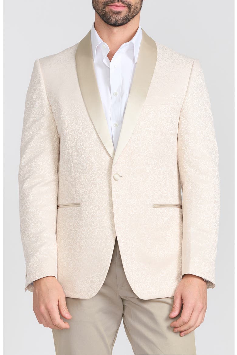 Dalston Cream Tonal Jacquard & Satin Dinner Jacket, Main, color, CREAM