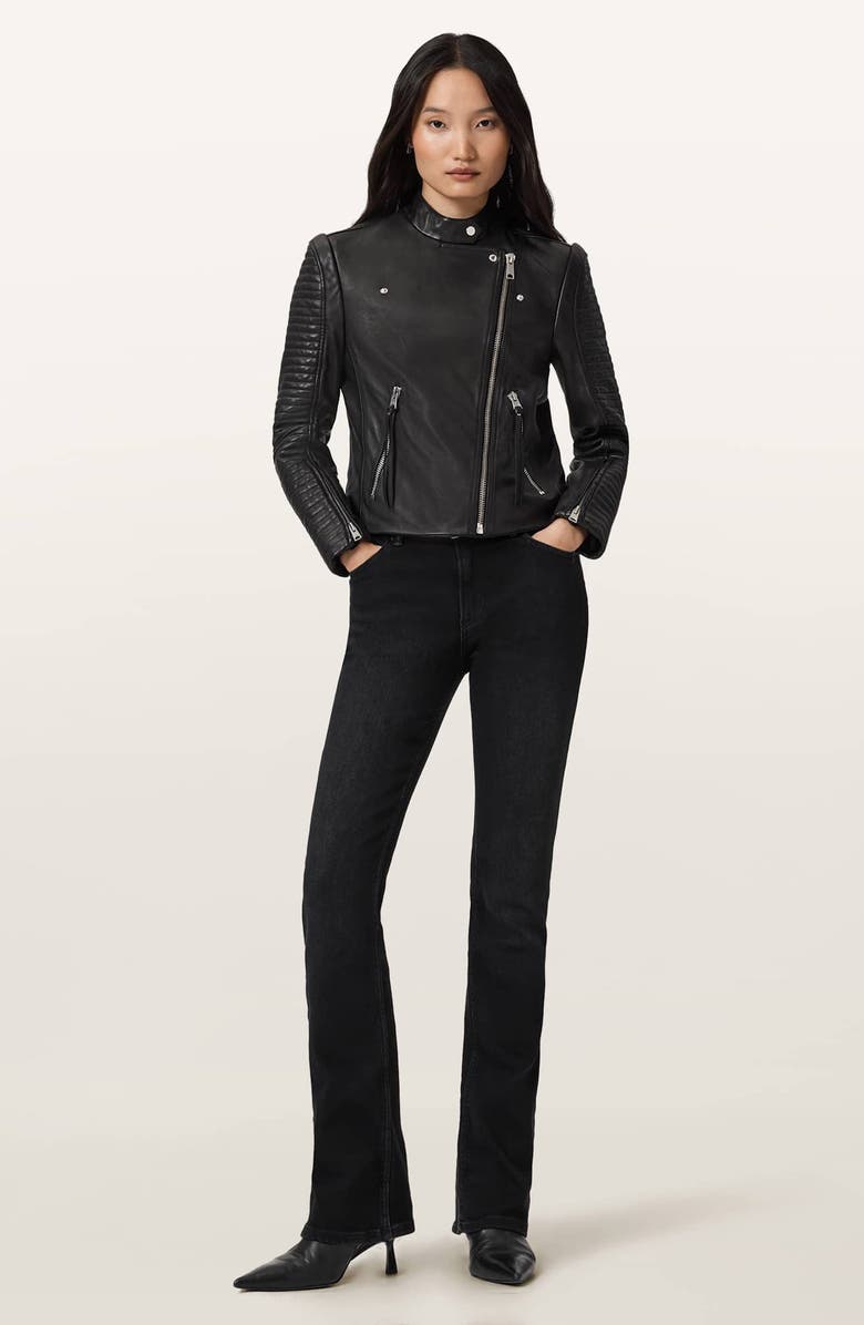 AllSaints Raul Leather Biker Jacket, Alternate, color, Black