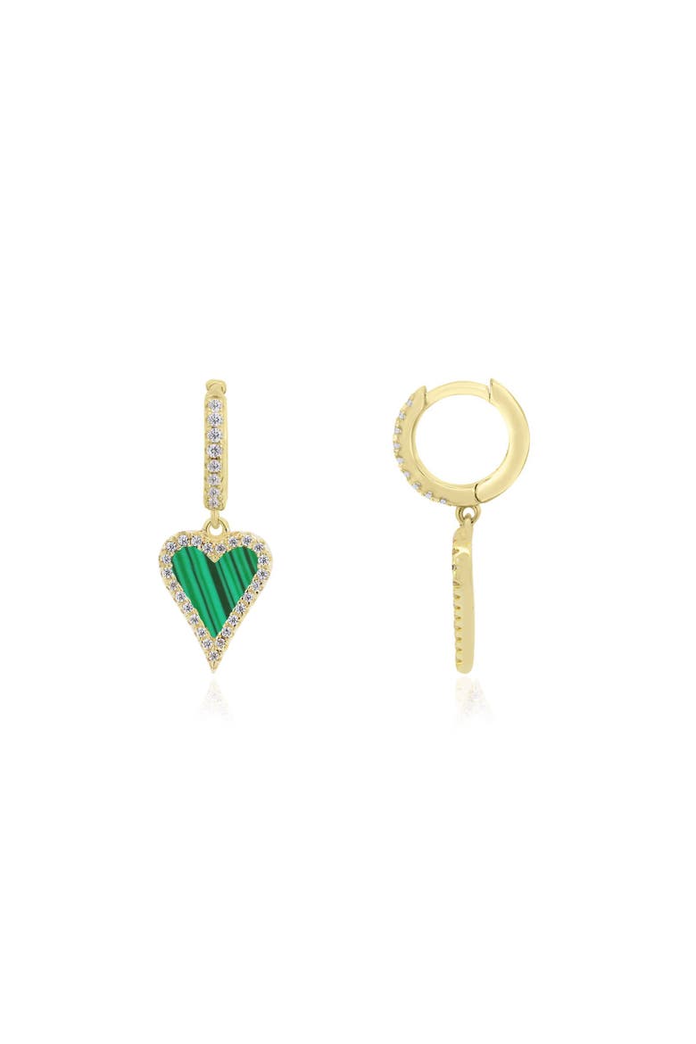 Mini Malachite CZ Halo Heart Dangle Earrings, Main, color, Malachite