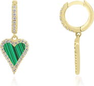 The Lovery Fine Jewelry Mini Malachite CZ Halo Heart Dangle Earrings
