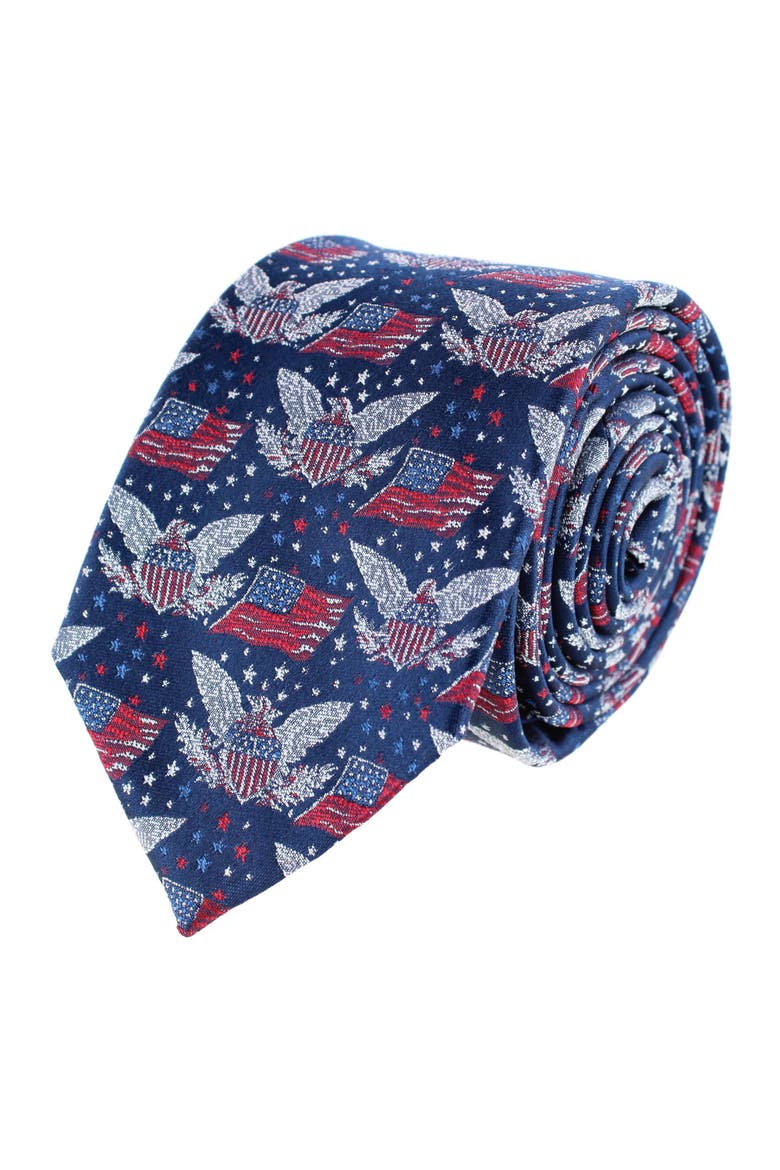 Legacy Soars Patriotic Bald Eagle Silk Novelty Necktie, Main, color, Navy Blue