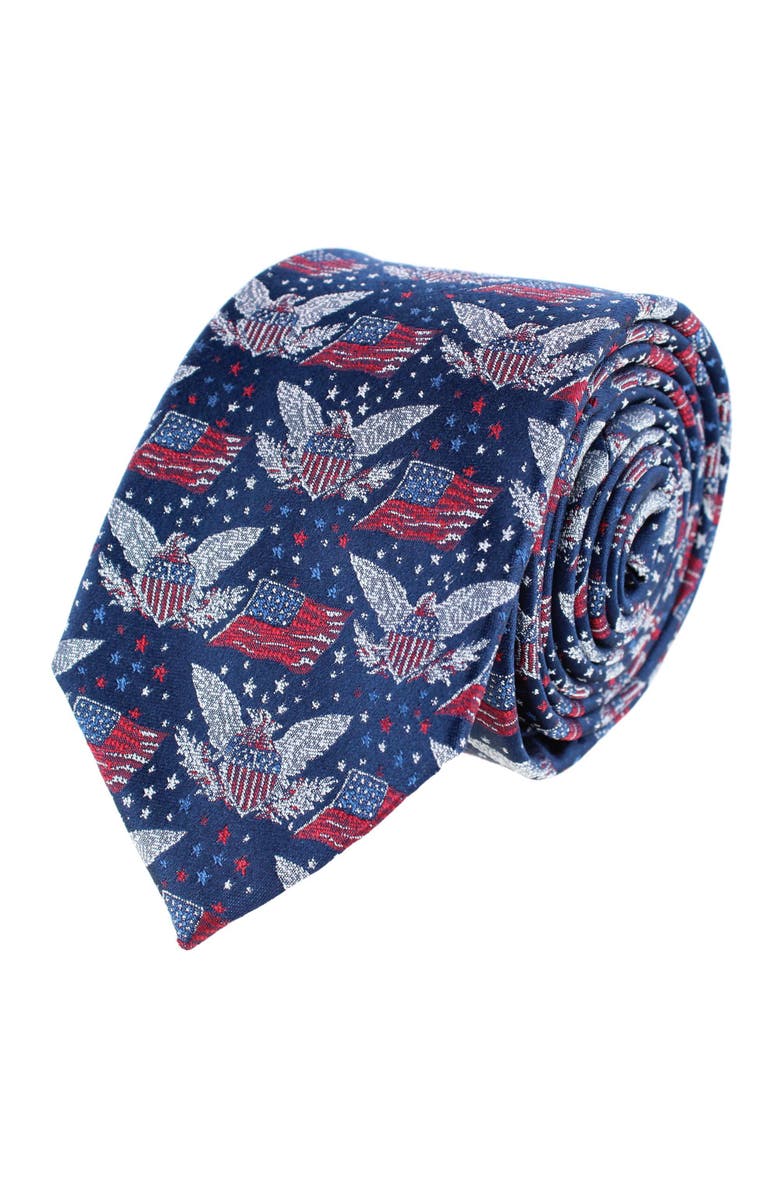 Trafalgar Legacy Soars Patriotic Bald Eagle Silk Novelty Necktie, Main, color, Navy Blue