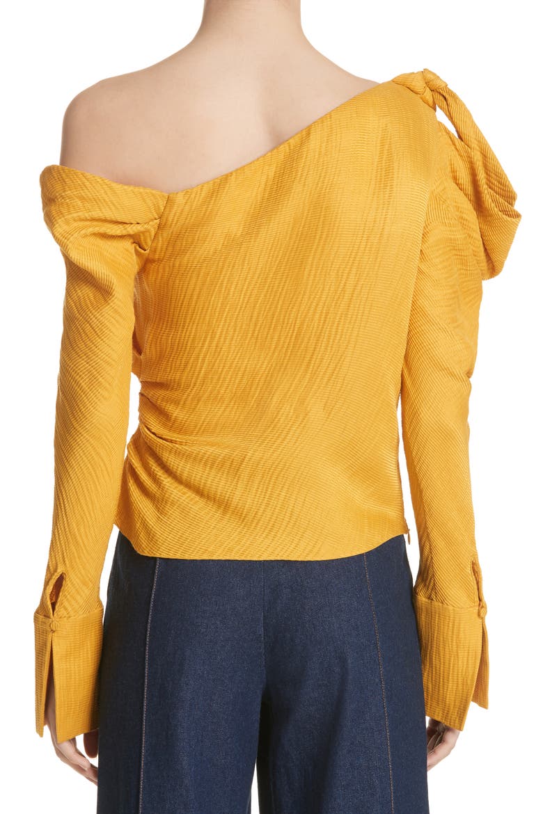 Phacelia Asymmetrical Silk & Linen Bow Sleeve Top, Alternate, color, MARIGOLD