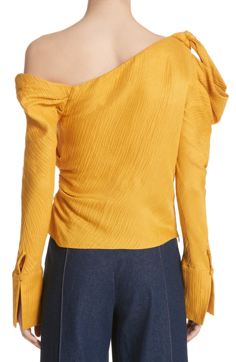 Hellessy Phacelia Asymmetrical Silk & Linen Bow Sleeve Top, Alternate, color, 