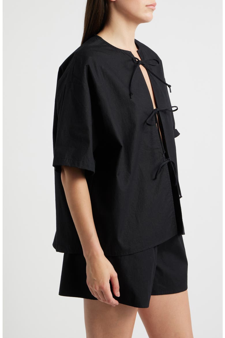 Evadne Tie Front Top, Alternate, color, BLACK